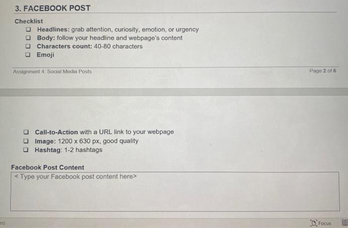 3 Facebook Post Checklist Headlines Grab Attention Chegg Com