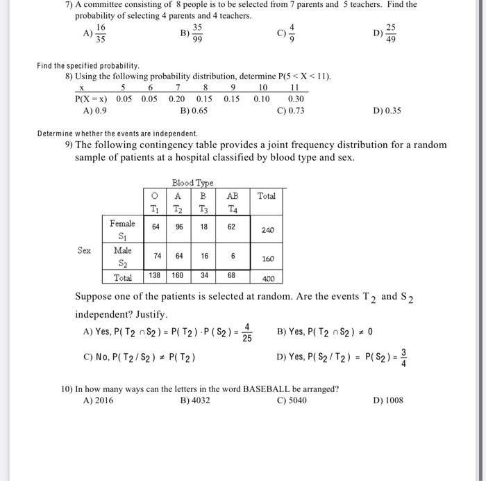 Solved 1) The Accompanying Table Shows The Probability | Chegg.com