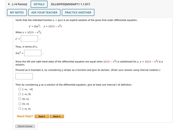 Solved Verify that the indicated function y=φ(x) is an | Chegg.com