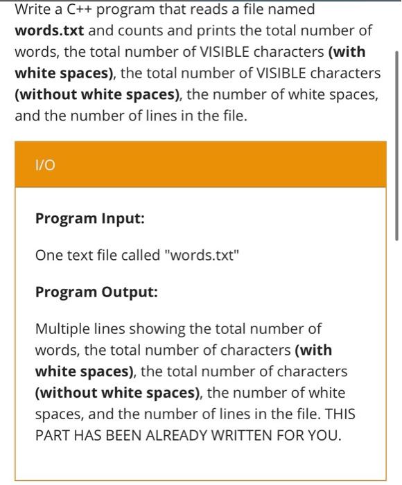 Solved Write a C++ program that reads a file named words.txt | Chegg.com