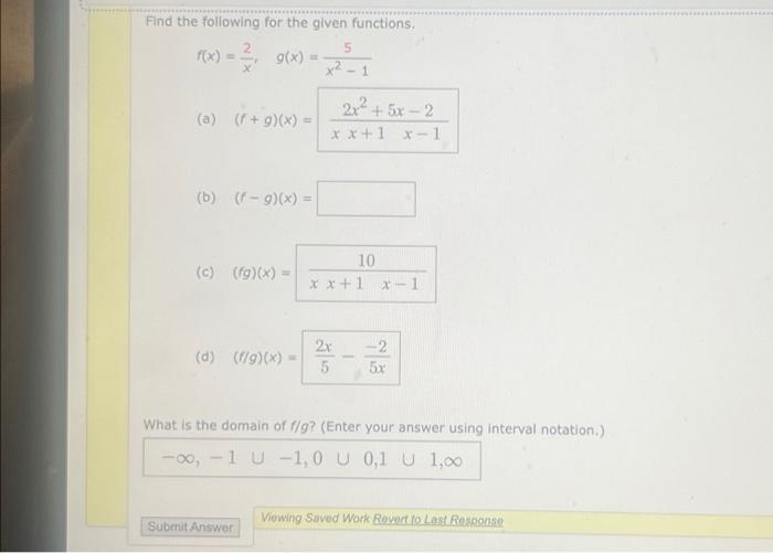 Solved Find The Following For The Given Functions. | Chegg.com