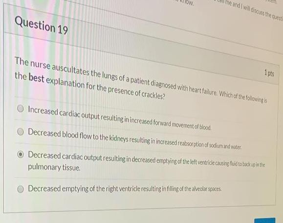 Solved Question 15 1 pts The nurse is caring for a patient | Chegg.com