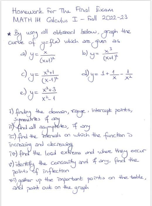 Solved Homework for The Final Exam MATH 111 Colculus I - | Chegg.com