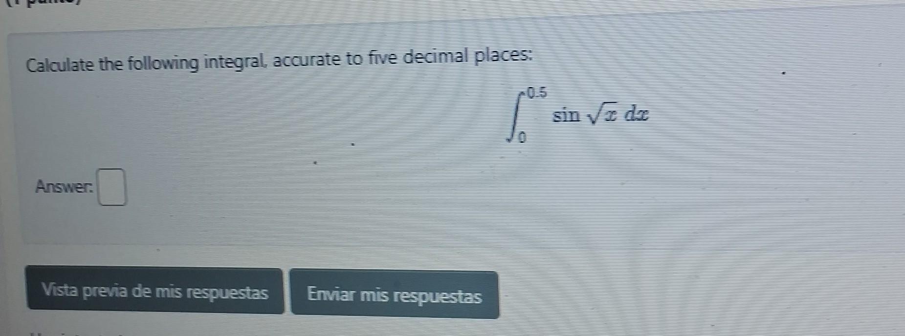 Calculate the following integral, accurate to five decimal places: \[ \int_{0}^{0.5} \] Answer