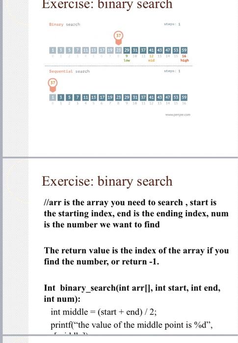 Solved Exercise: Binary Search . Given A Sorted Array Which | Chegg.com