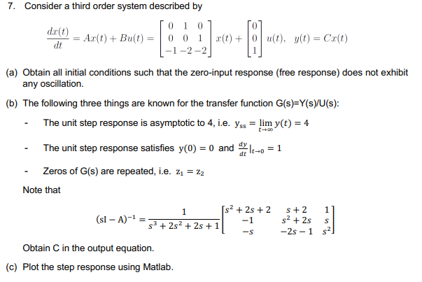 Consider a third order system described by(a) ﻿Obtain | Chegg.com