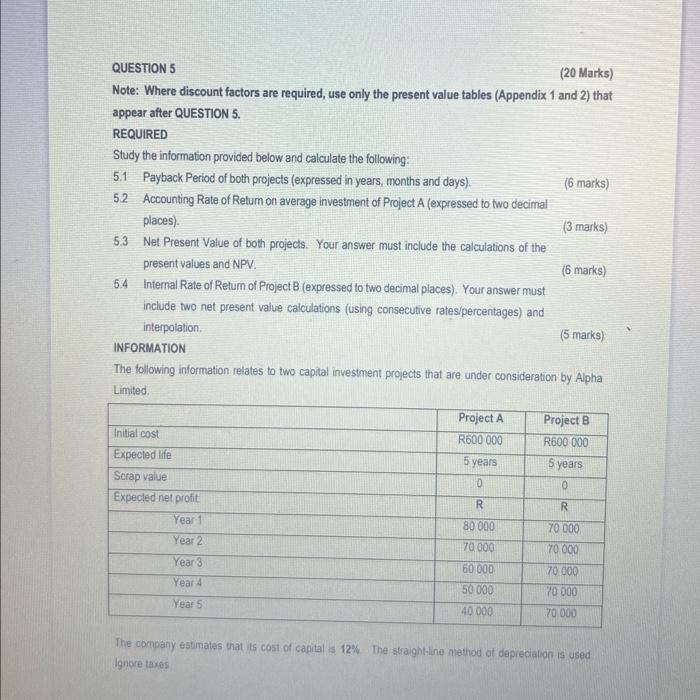 Solved QUESTION 5 (20 Marks) Note: Where discount factors | Chegg.com