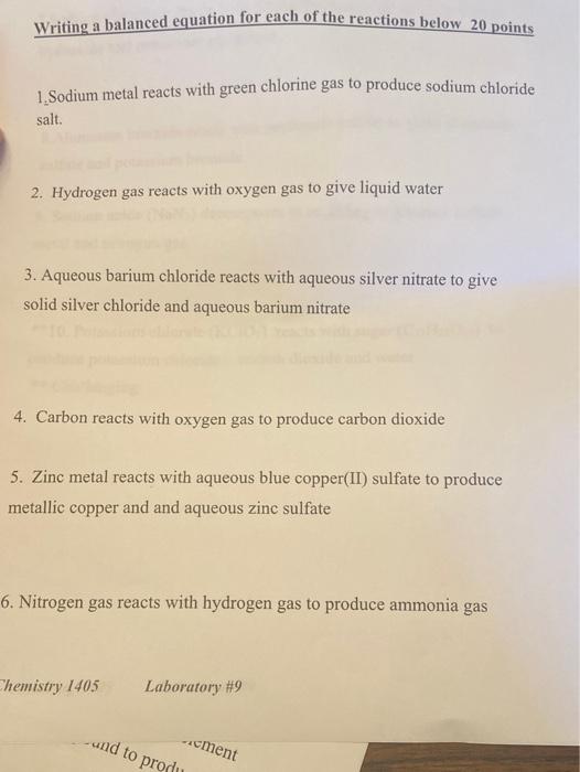 Solved Writing a balanced equation for each of the reactions | Chegg.com