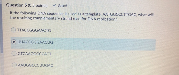 Solved Question 5 (0.5 points) V Saved If the following DNA | Chegg.com
