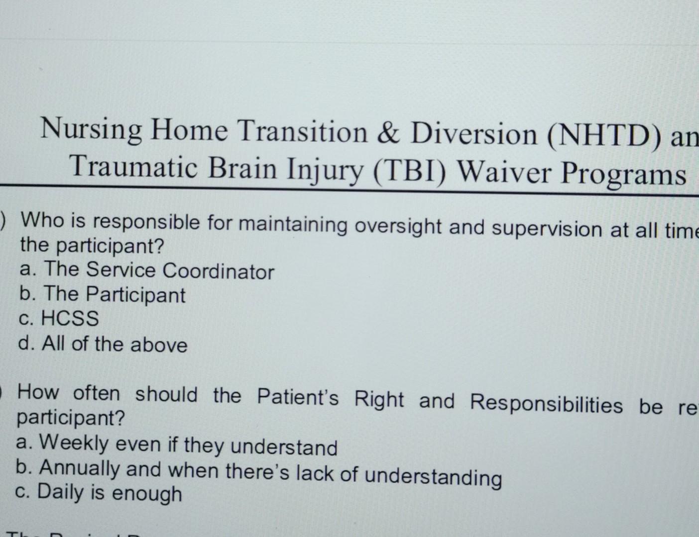 Solved Nursing Home Transition \& Diversion (NHTD) an | Chegg.com