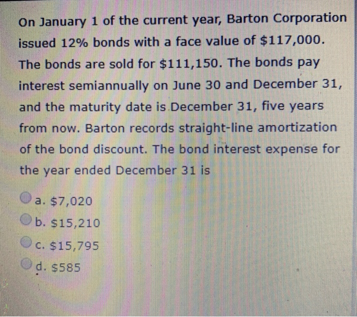 Solved On January 1 Of The Current Year Barton Corporation Chegg Com