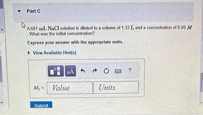 Solved A 681 Mlnacl Solution Is Diluted To A Volume Of 1 33