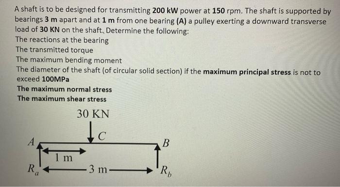 Solved A Shaft Is To Be Designed For Transmitting 200 Kw 9554