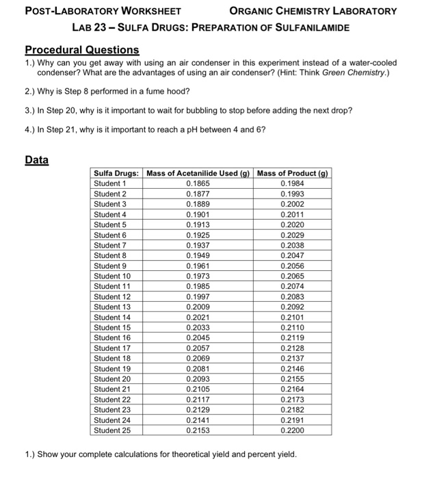 POST-LABORATORY WORKSHEET ORGANIC CHEMISTRY | Chegg.com