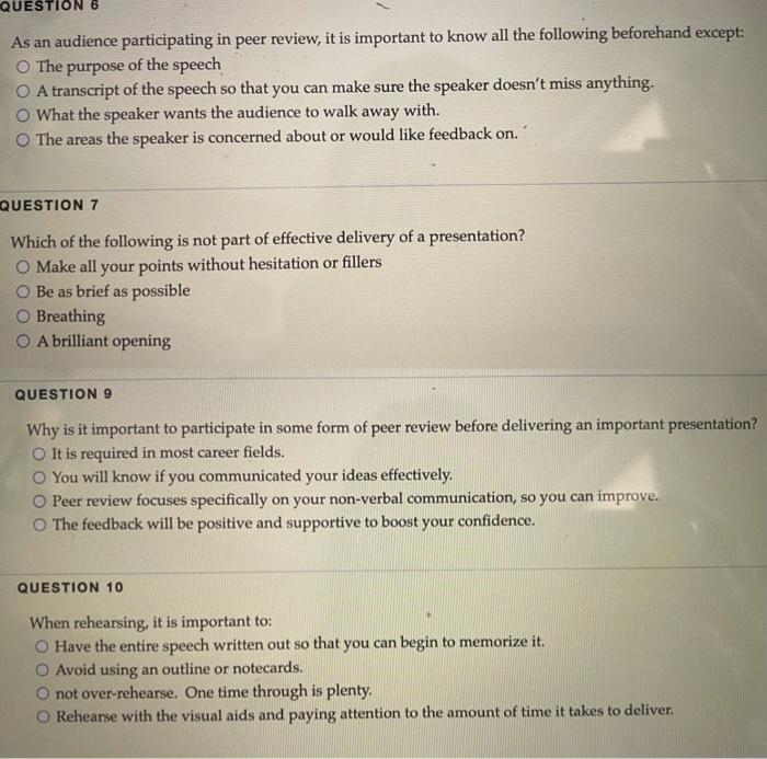 Solved QUESTION 6 As an audience participating in peer | Chegg.com