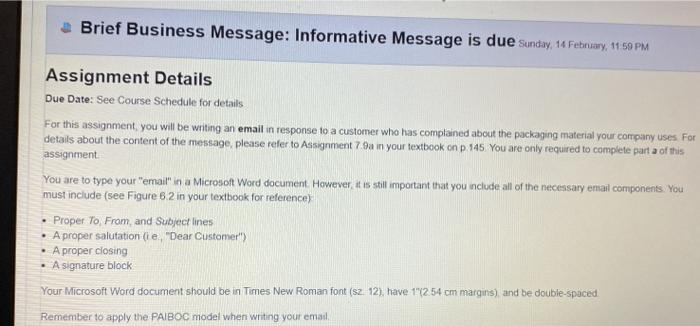 Brief Business Message: Informative Message is due | Chegg.com