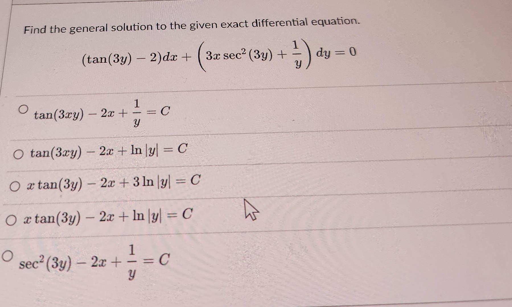 Solved Find the general solution to the given exact | Chegg.com