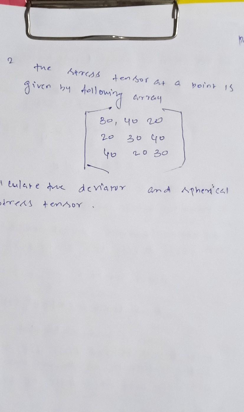 Solved 2 the stress tensor at a boint is given by following | Chegg.com