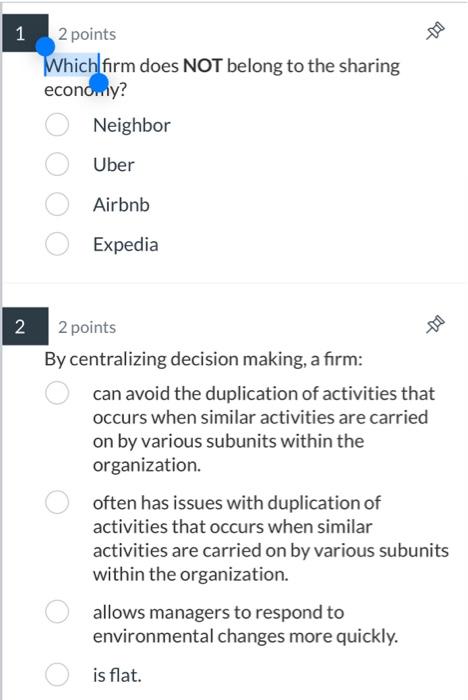 2 points In which of the following organizational | Chegg.com