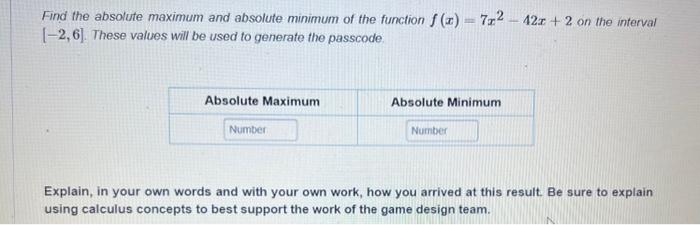 Solved Find the absolute maximum and absolute minimum of the | Chegg.com