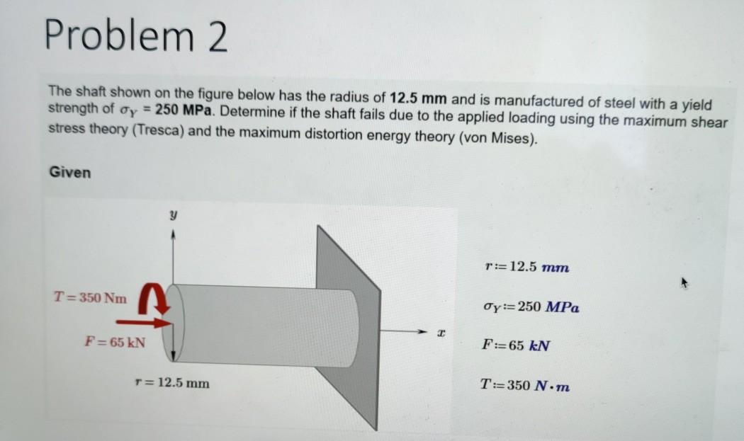 Solved Problem 2 The shaft shown on the figure below has the | Chegg.com