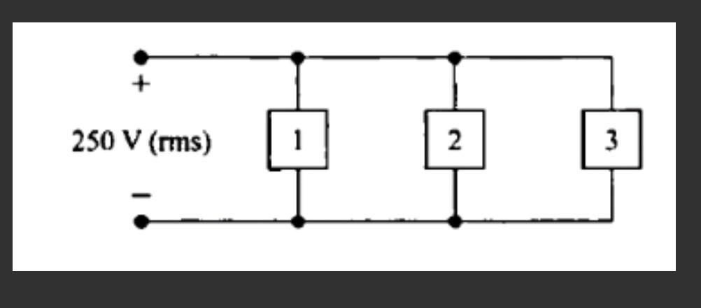 Solved Three loads connected in parallel to a line of 250 V | Chegg.com