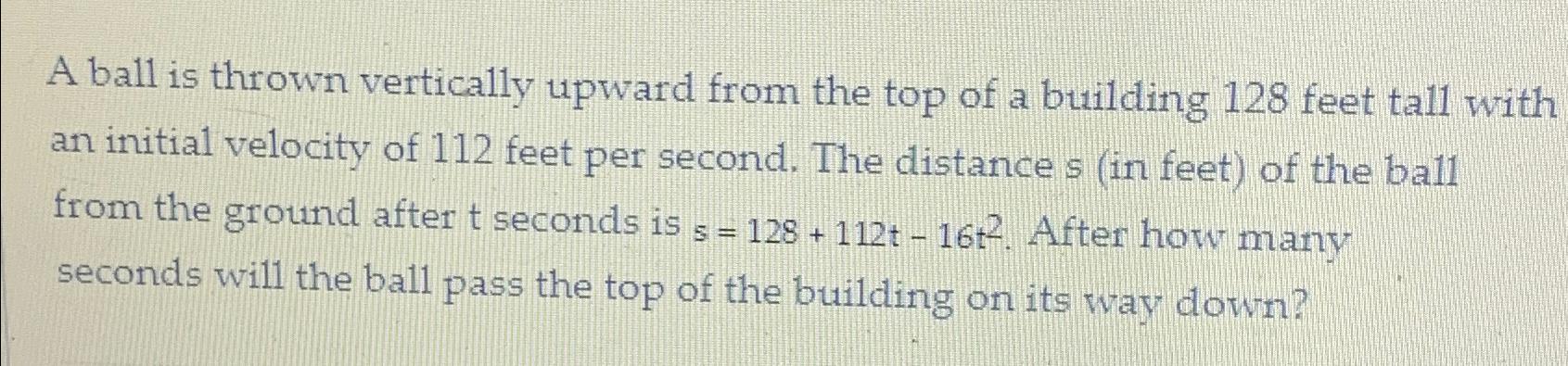 Solved A Ball Is Thrown Vertically Upward From The Top Of A | Chegg.com