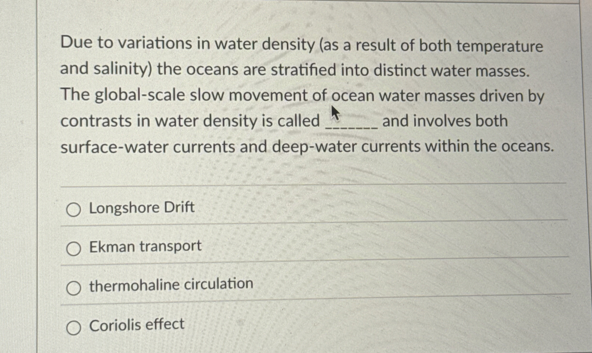 Solved Due To Variations In Water Density As A Result Of Chegg Com