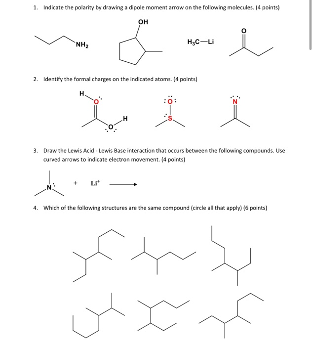 Solved 1. Indicate the polarity by drawing a dipole moment | Chegg.com