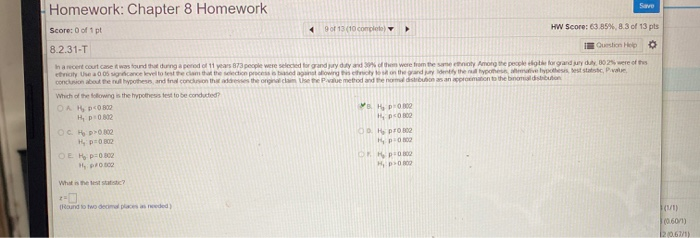 Solved Save Homework: Chapter 8 Homework Score: 0 of 1 pt 9 | Chegg.com