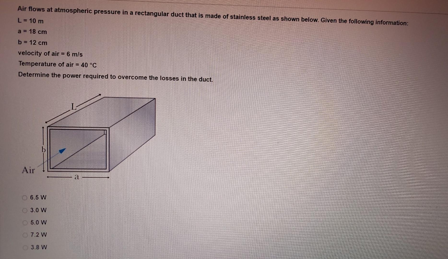 Solved Air flows at atmospheric pressure in a rectangular | Chegg.com