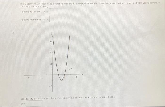 ê
(ii) Determine whether has a relative maximum, a relative minimum, or neither at each critical number. (Enter your answers 