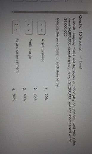 Solved Question 10 (6 points) Saved Randall Company makes | Chegg.com