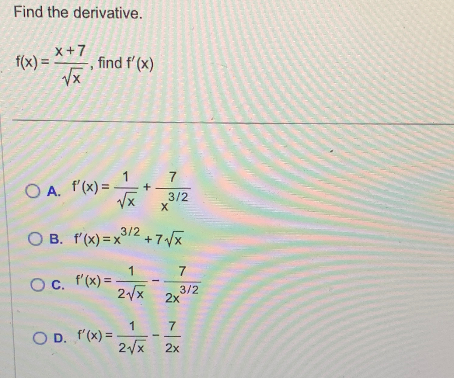 Solved Find The Derivative F X X 7x2 ﻿find