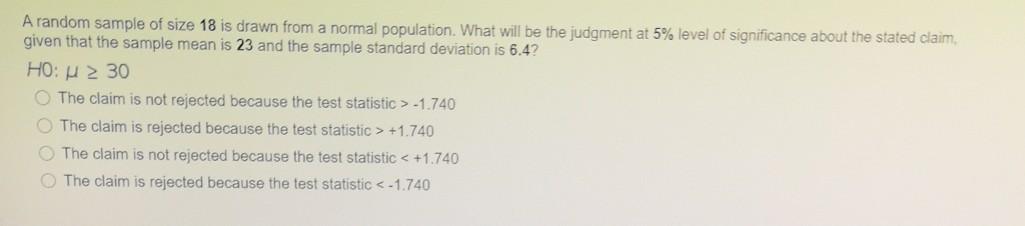 Solved A random sample of size 18 is drawn from a normal | Chegg.com
