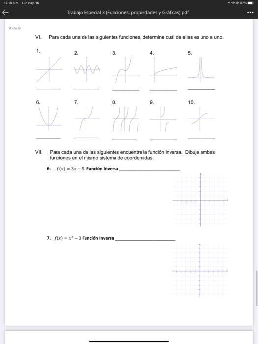 12-18m Lun May 16 1987 Trabajo Especial 3 (Funciones, propiedades y Gráficas).pdf eee 8 de 9 VI. Para cada una de las siguien