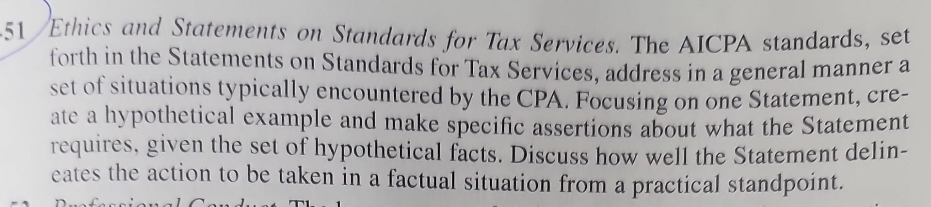 Solved Ethics and Statements on Standards for Tax Services. | Chegg.com