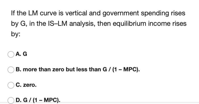Solved If the LM curve is vertical and government spending | Chegg.com