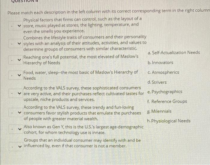 Solved Please match each description in the left column with | Chegg.com