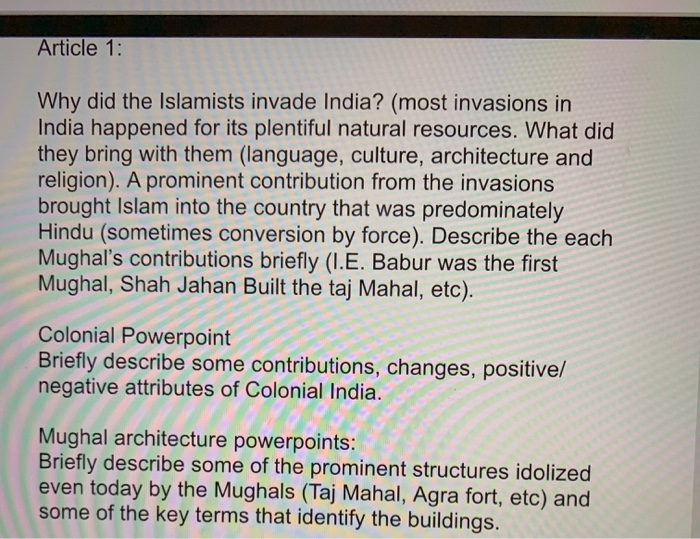 Woods Video 1 What Part Of India Did The African Chegg Com
