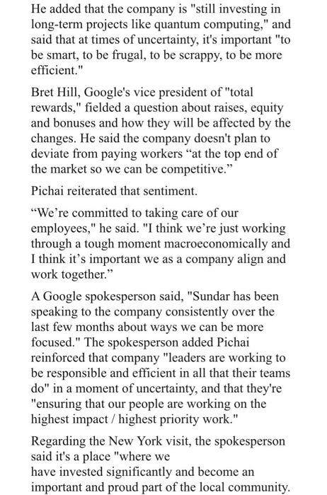 Solved ORGANIZATIONAL BEHAVIOUR Google CEO Pichai Tells | Chegg.com