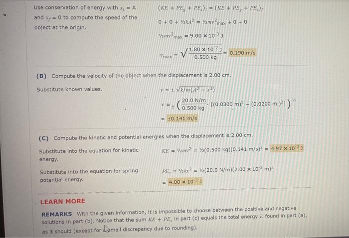 Solved EXAMPLE 13.4 The Object-Spring System Revisited GOAL | Chegg.com