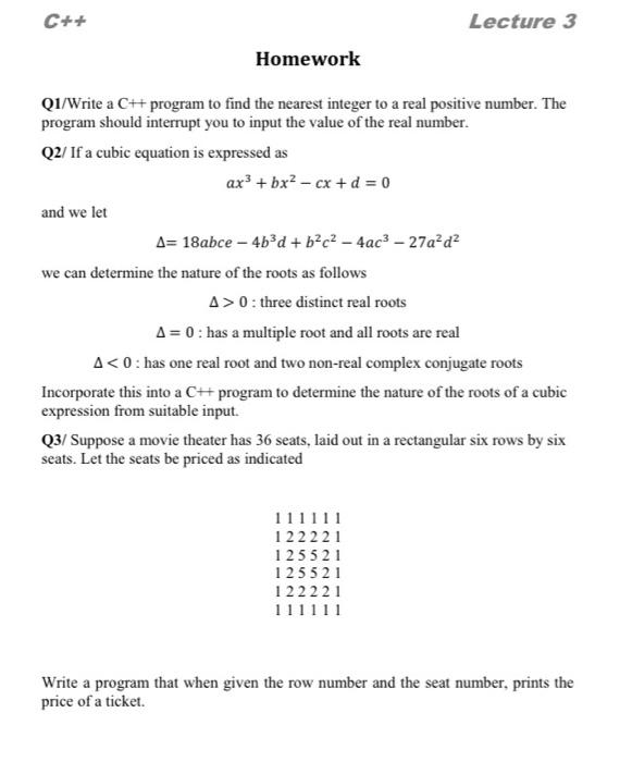 Solved C++ Lecture 3 Homework Q1/Write a C++ program to find | Chegg.com