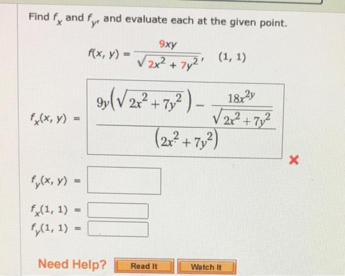 Solved Find Fx And Fy And Evaluate Each At The Given Point