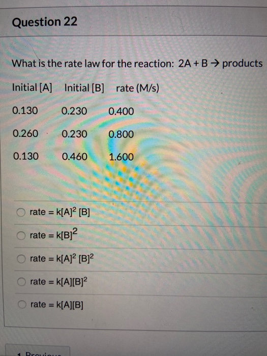 Solved Question 22 What is the rate law for the reaction: | Chegg.com