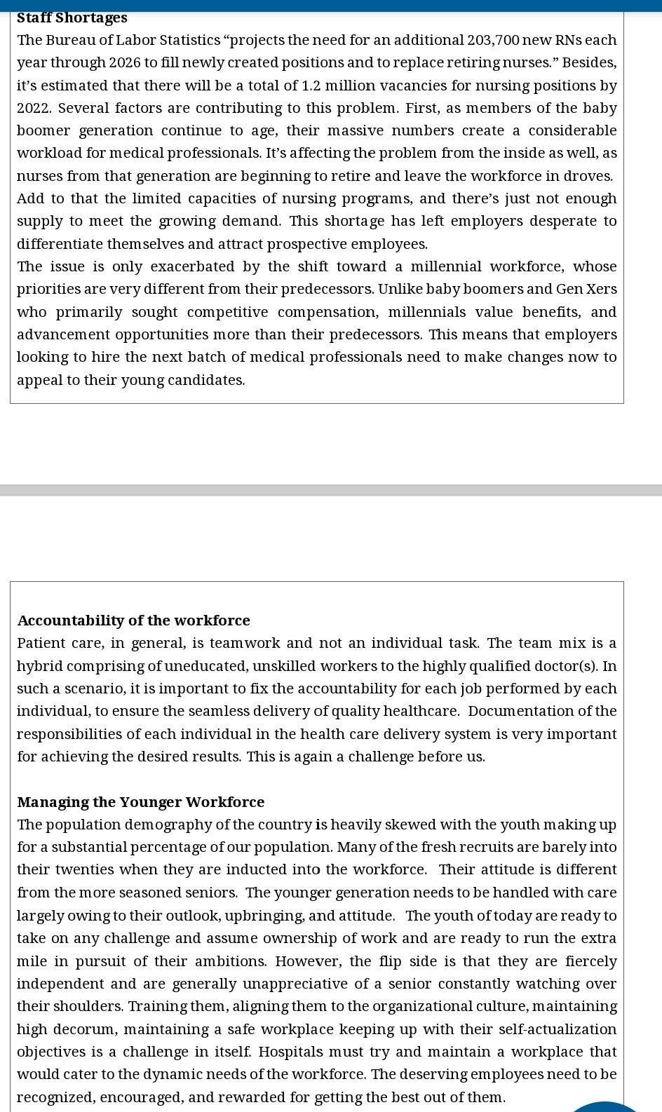 Staff Shortages The Bureau of Labor Statistics projects the need for an additional 203,700 new RNs each year through 2026 to