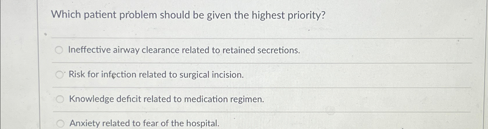 Solved Which patient problem should be given the highest | Chegg.com
