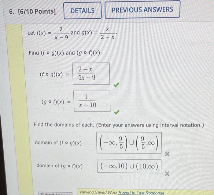 Solved Let F X X−92 And G X 2−xx Find F∘g X And