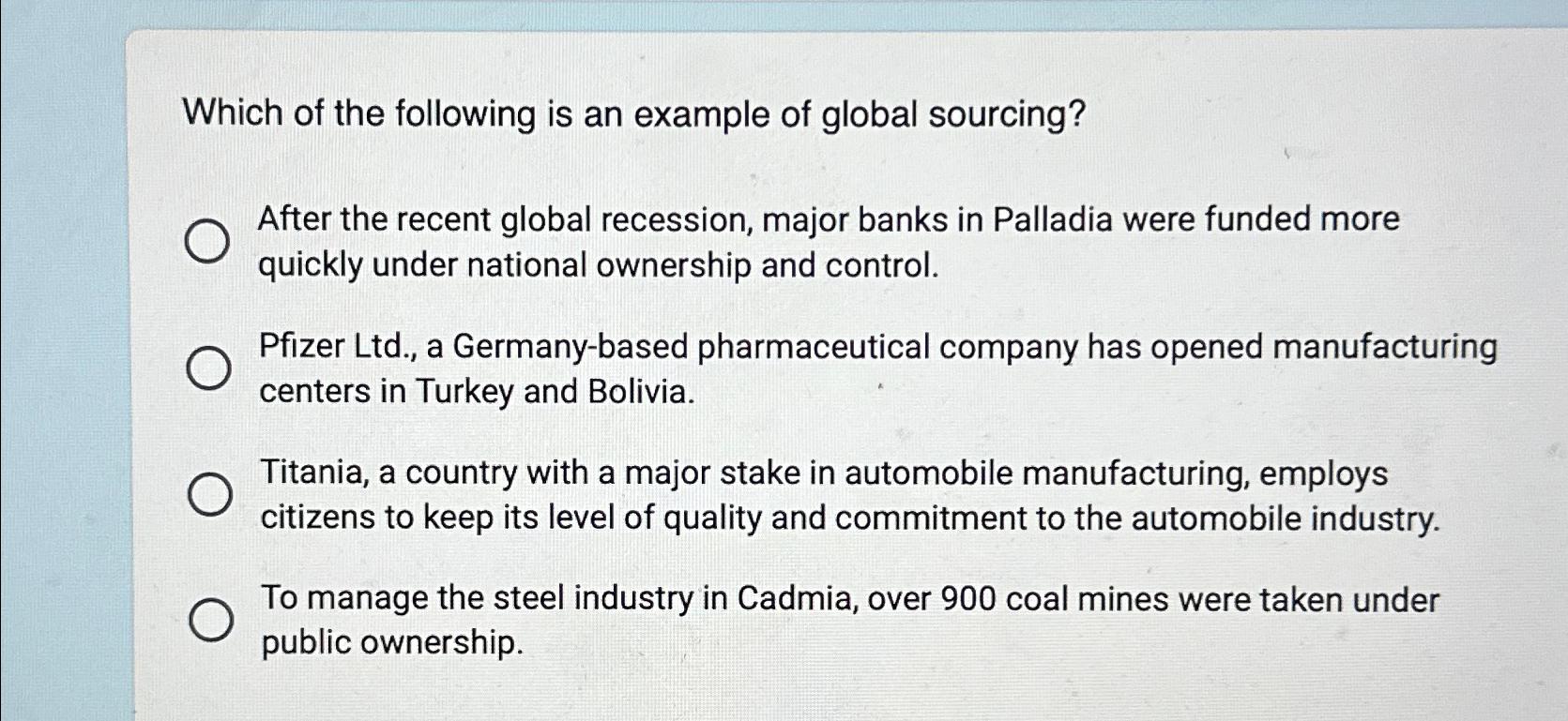 Solved Which of the following is an example of global | Chegg.com