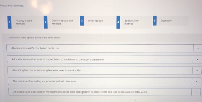 Solved Match the following Amortization Activity based | Chegg.com